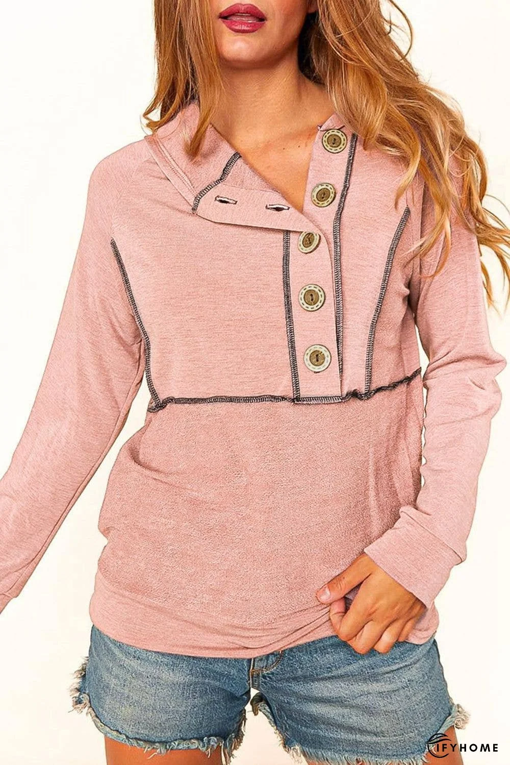 Buttoned Long Sleeve Hoodie | IFYHOME