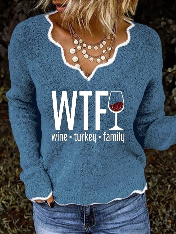 Women's Wine Turkey Family Print Tops