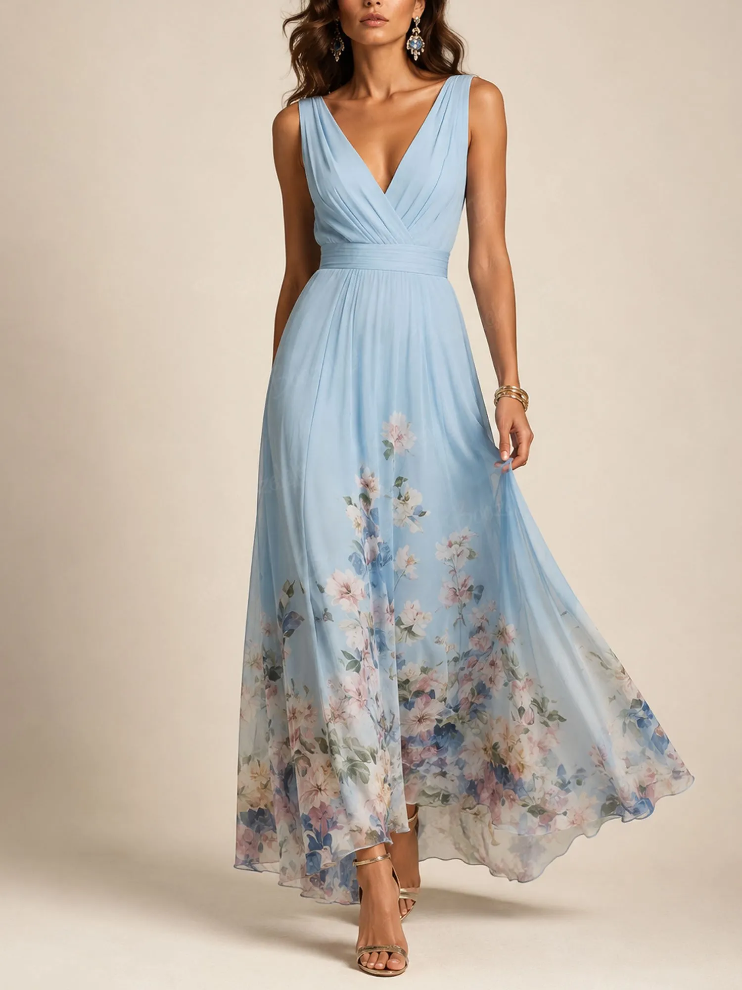Best for Amalfi Coast Luxury Vacations &mdash; Mocha High-End Boho Chic Sheer Drop-Waist Streamlined Maxi Dress