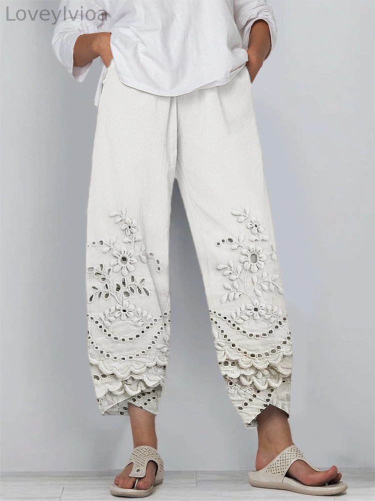 Navy Linen Frayed Hem Crop Pants main image 0