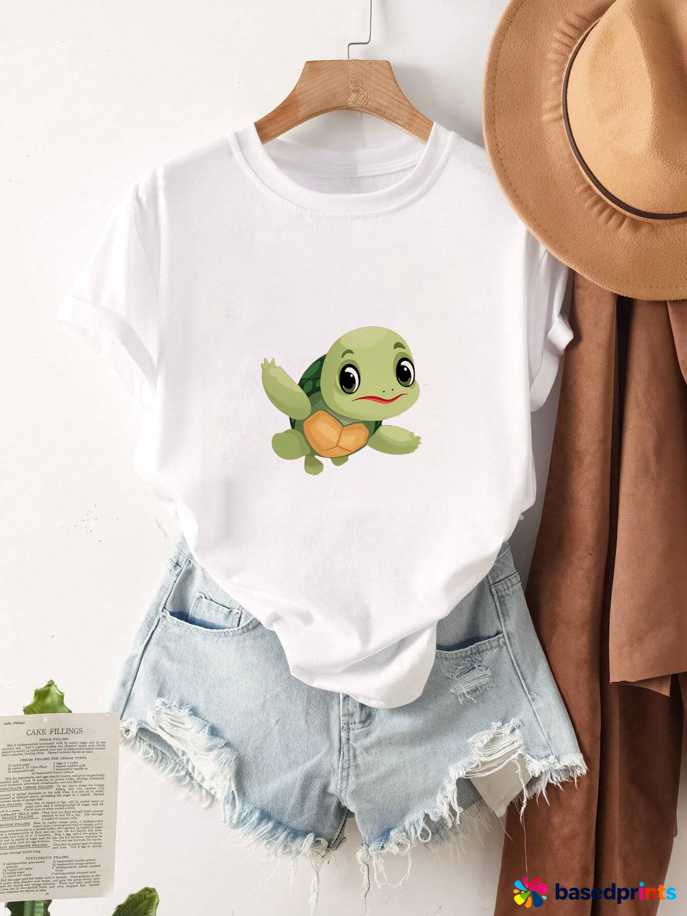 Cute Turtle Print White T-Shirt Women Summer Casual Short Sleeve Tops