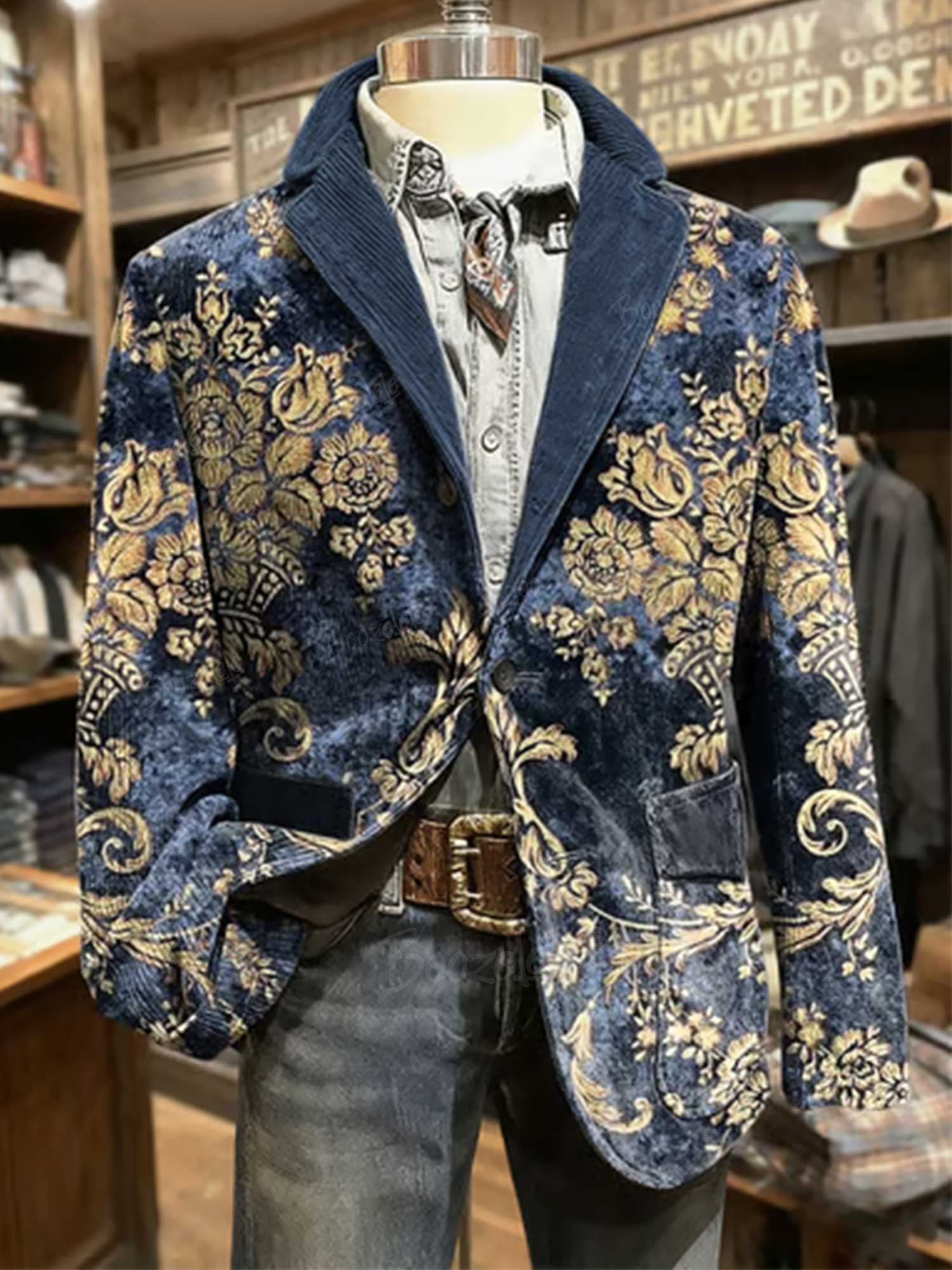 Men's Western Casual Retro Floral Corduroy Jacket