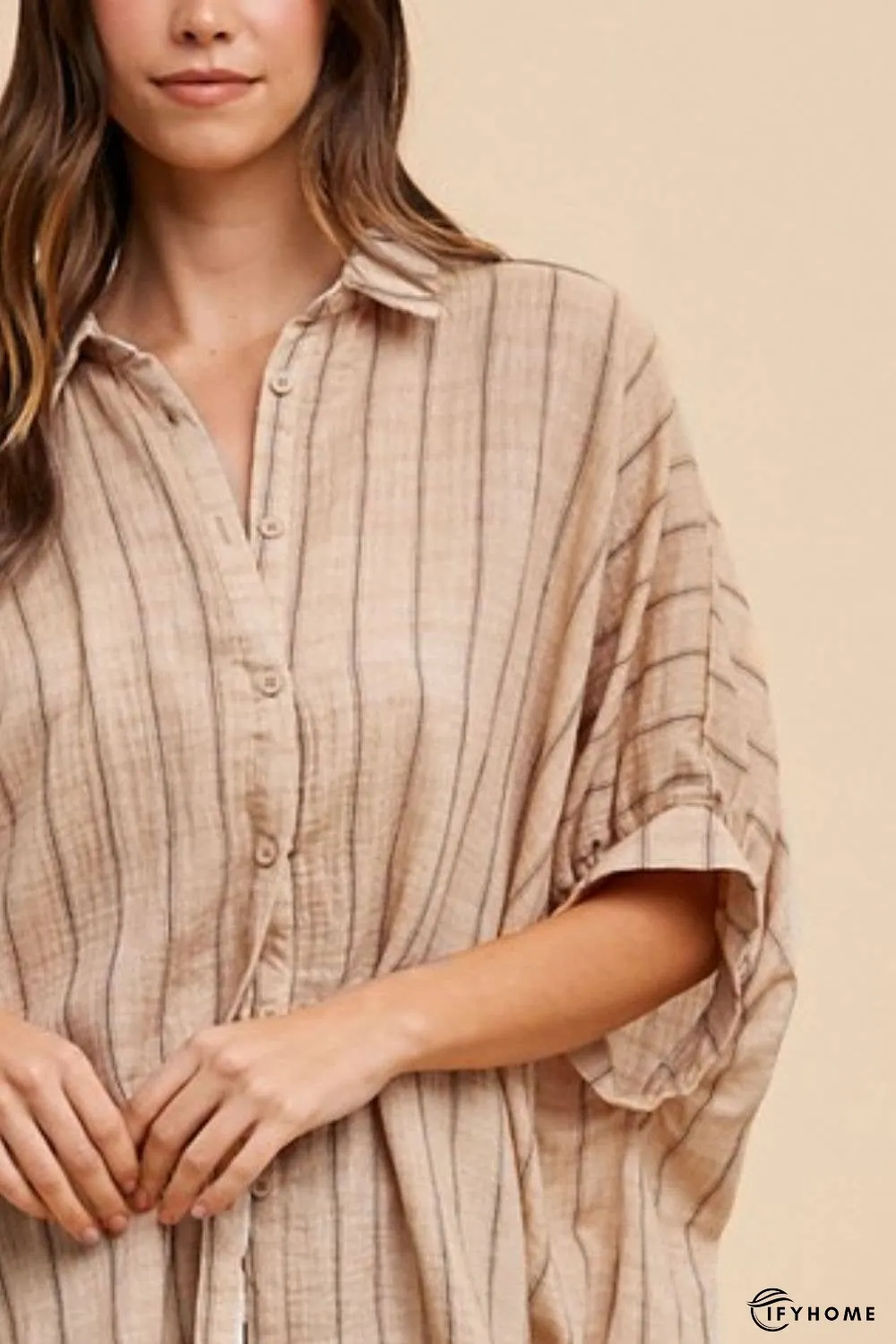 Annie Wear Striped Button Up Half Sleeve Shirt | IFYHOME