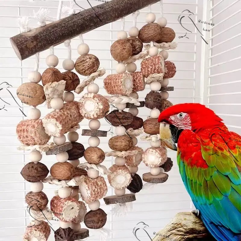 Large Parrot Hickory and Apple Wood Nut-Chew Perch  Birdcagelab