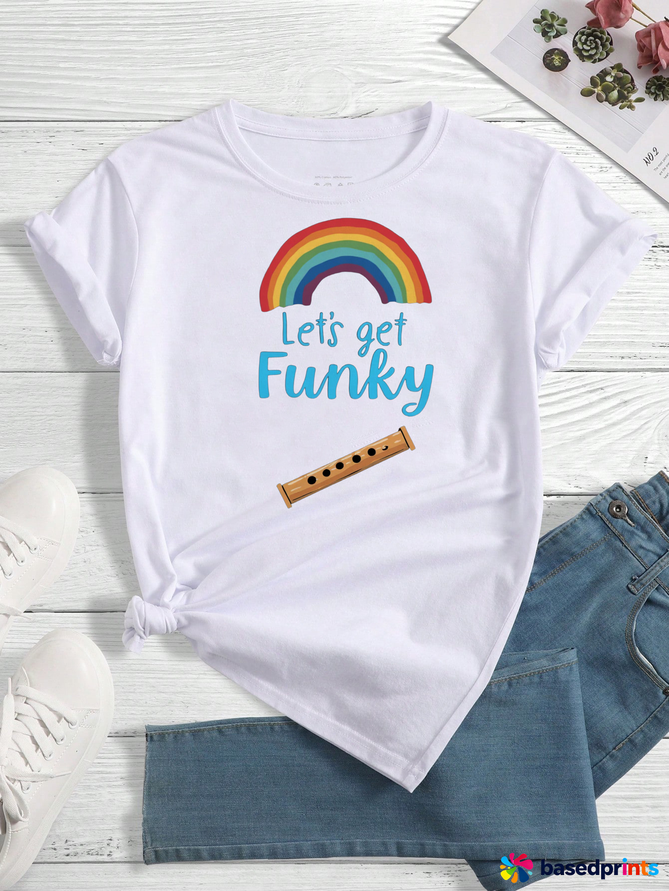 Funky Rainbow T-Shirt Women's Short Sleeve Cotton Casual Tee
