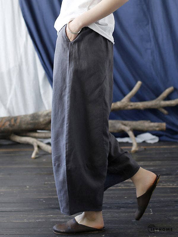 Simple Solid Color Elasticity Waisted Wide Leg Pants | IFYHOME