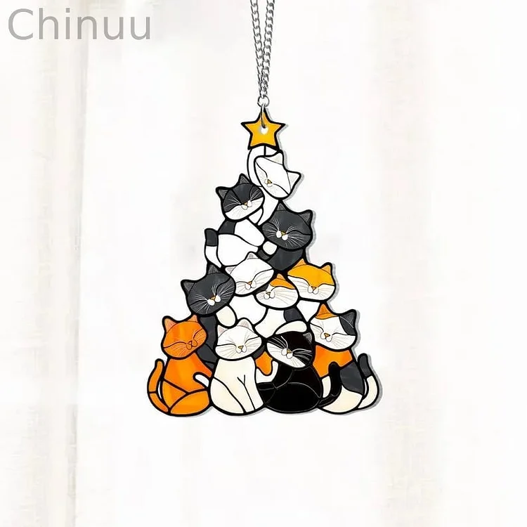 😻Cat Christmas Tree Suncatcher Ornament