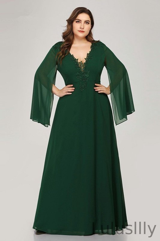 Green Ruffles Long Sleeve Mermaid Plus Size Evening Prom Dress - lulusllly