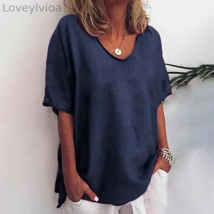 Solid Color Loose Short Sleeved Casual T-Shirt