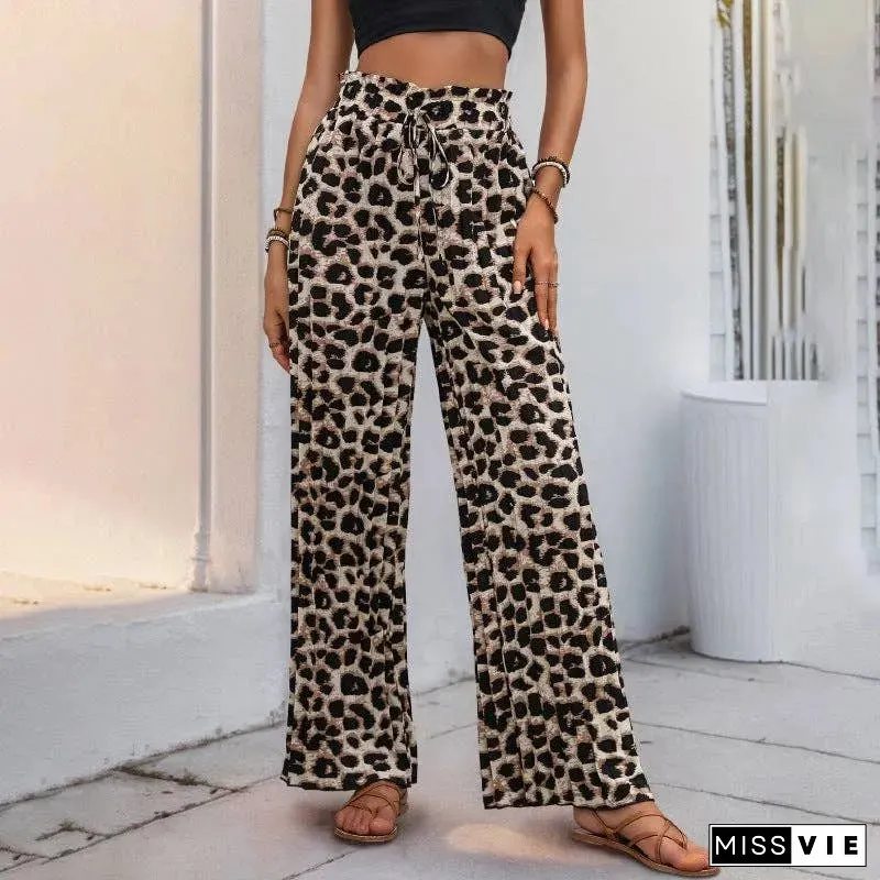 Pants Solid High Waisted Wide Pants Leopard