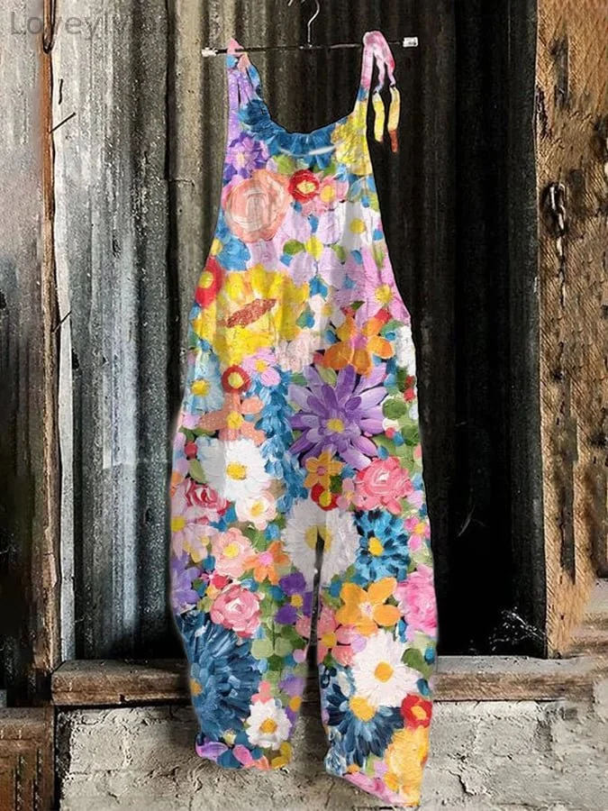 Women's Floral Print Bib Trousers