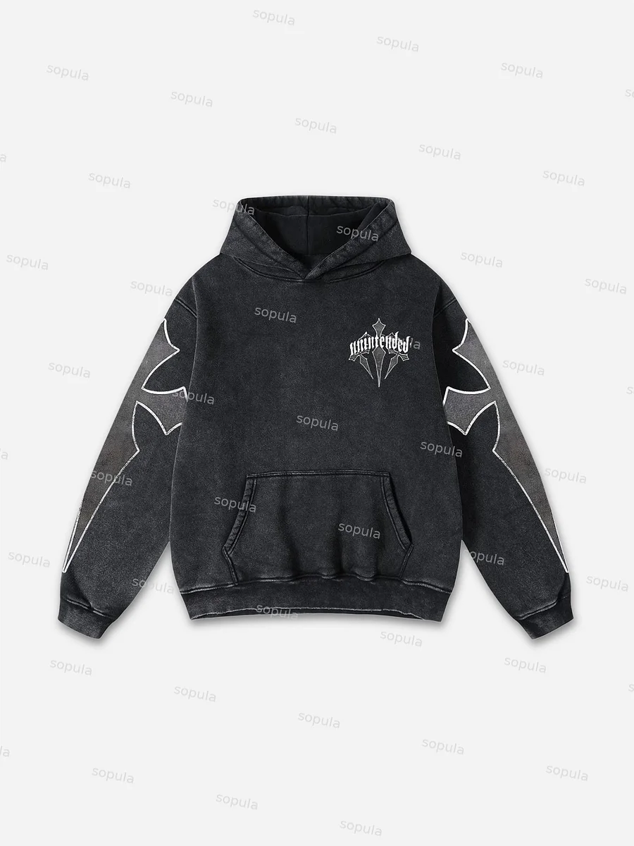 Vintage Unintended Cross Graphic Acid Washed Oversized Hoodie