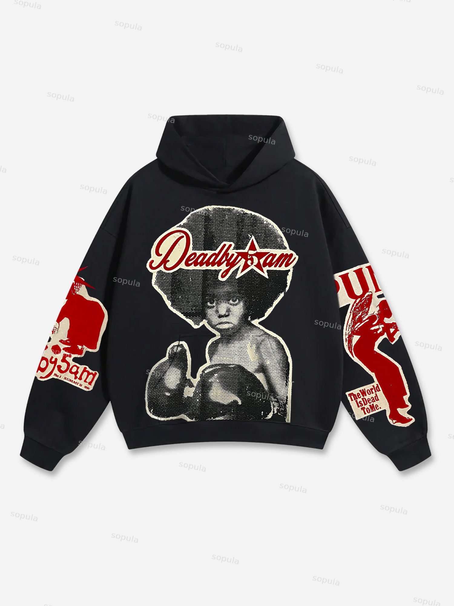 Vintage Boxer Patch Graphic Print Oversized Hoodie