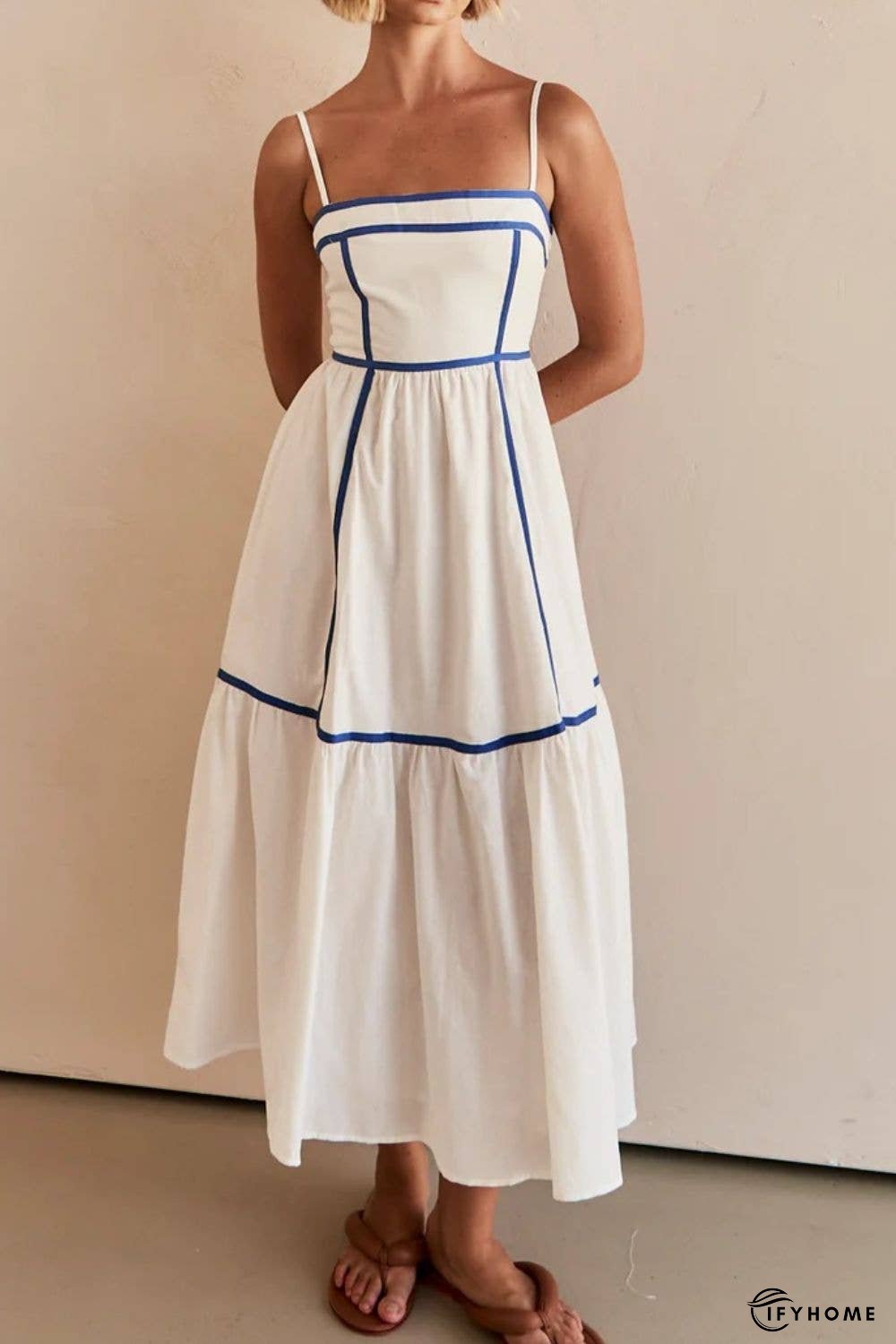 Contrast Trim Square Neck Midi Cami Dress | IFYHOME