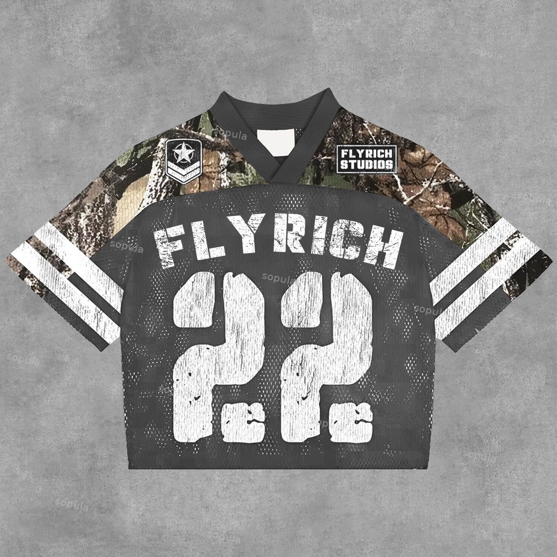 Sopula Vintage Fly Rich No 22 Graphics Blokecore Blokette Football V-Neck T-Shirt