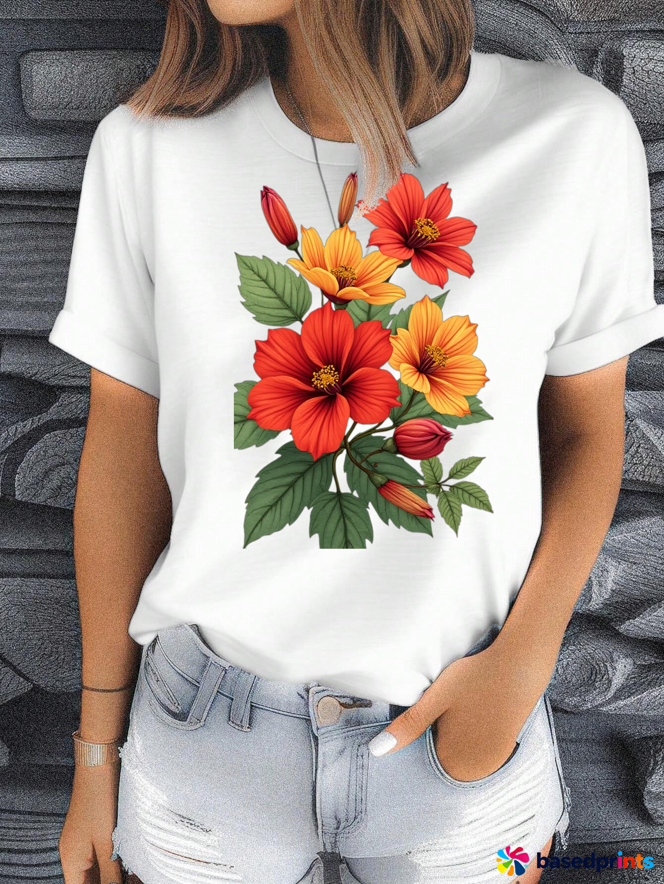 White Floral T-Shirt Women Summer Casual Short-Sleeved Cotton Tops