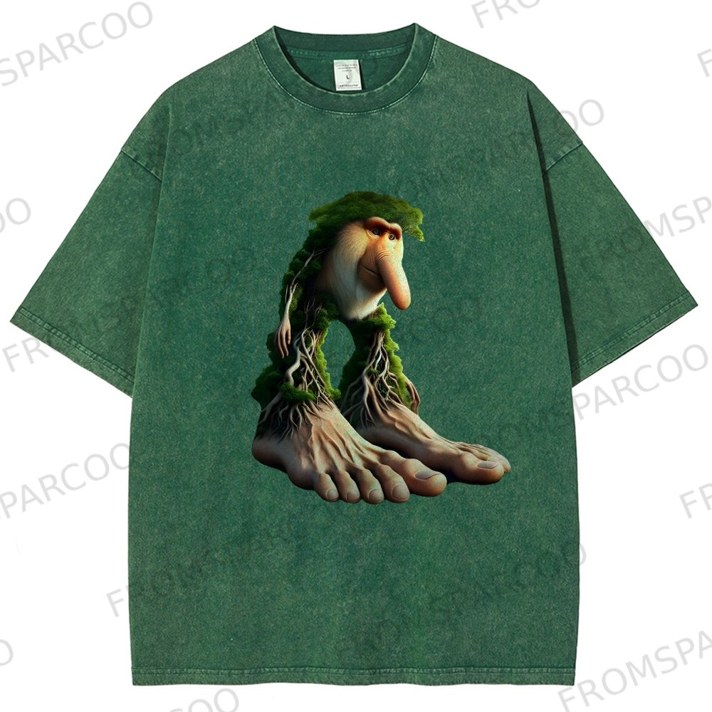 Funny Brainrot Meme Print Washed T-Shirt