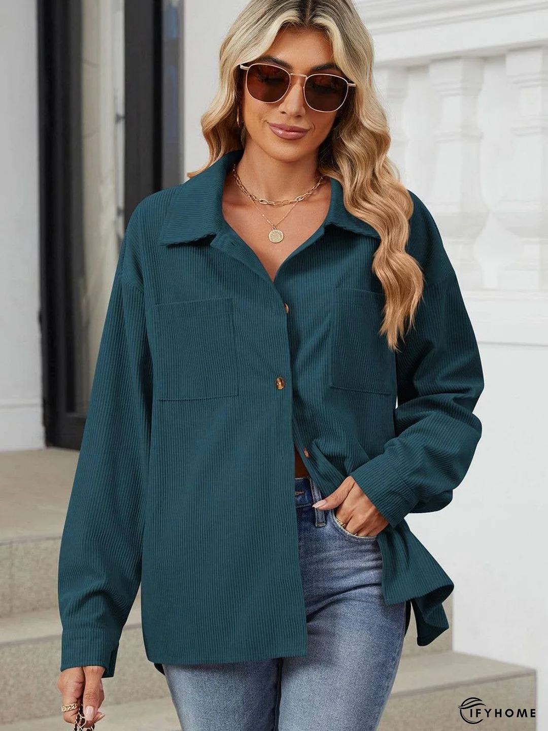 Button Up Dropped Shoulder Long Sleeve Outerwear | IFYHOME