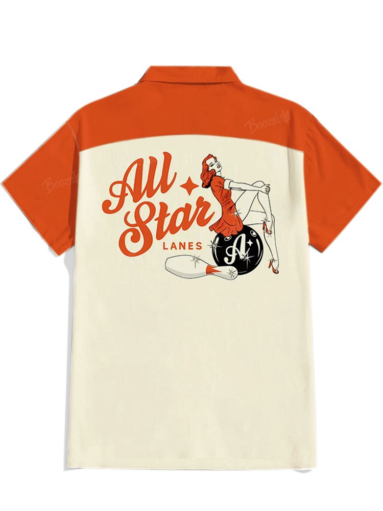 Bowling Pin Up Girl- 100% Cotton Cuban Collar Shirt