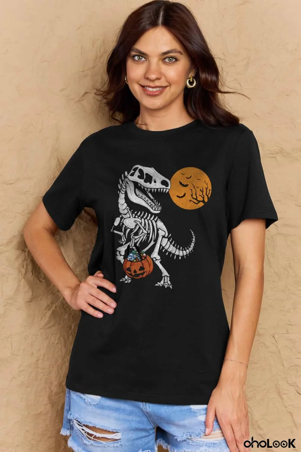 Simply Love Full Size Dinosaur Skeleton Graphic Cotton T-Shirt