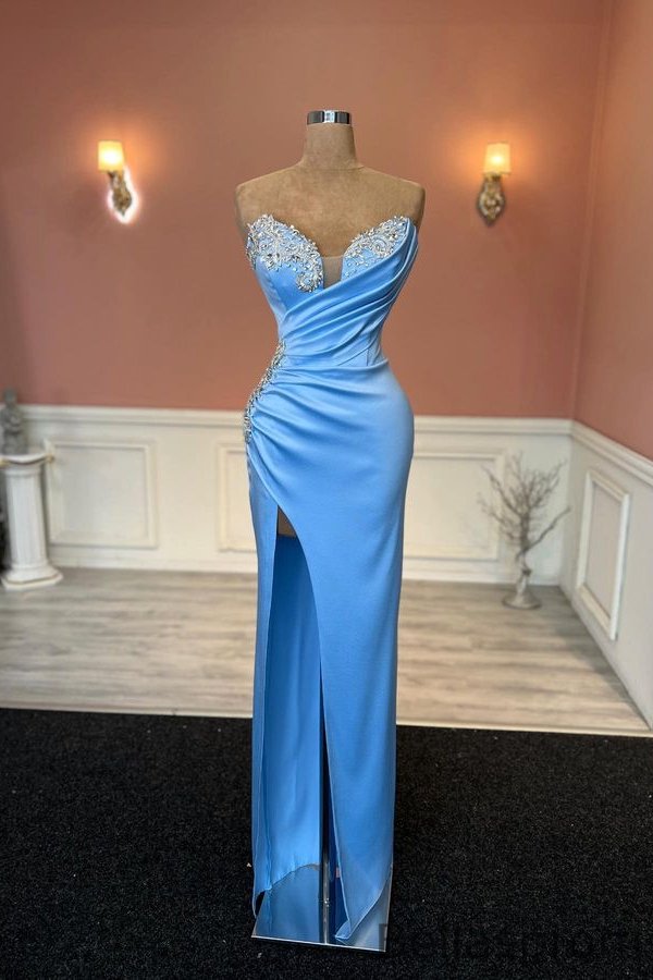 Bellasprom Baby Blue Sweetheart Prom Dress Mermaid With Crystal Split Long Bellasprom