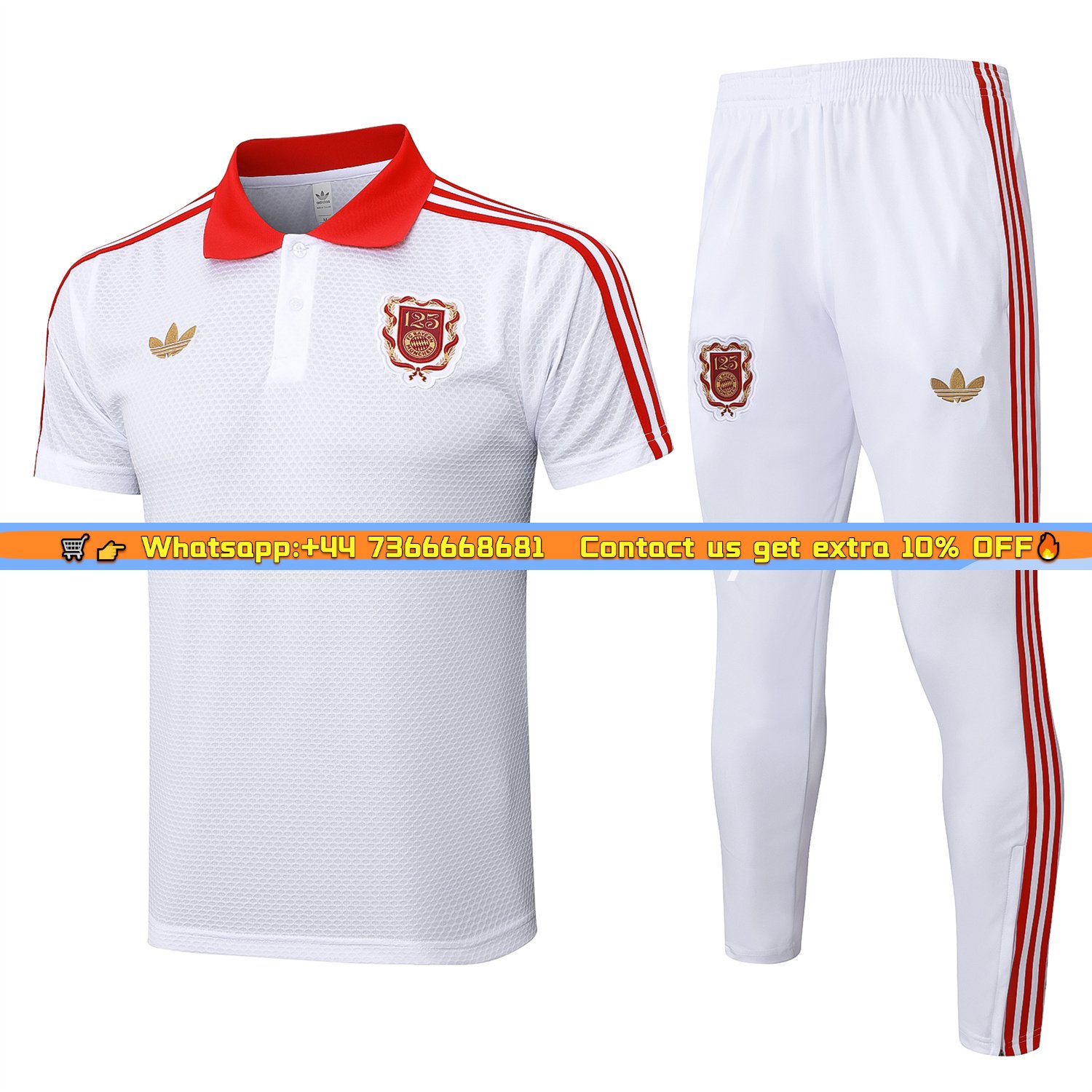 Bayern Munich 2025 125th Anniversary POLO Short-Sleeve Training Set - White Top and Pants