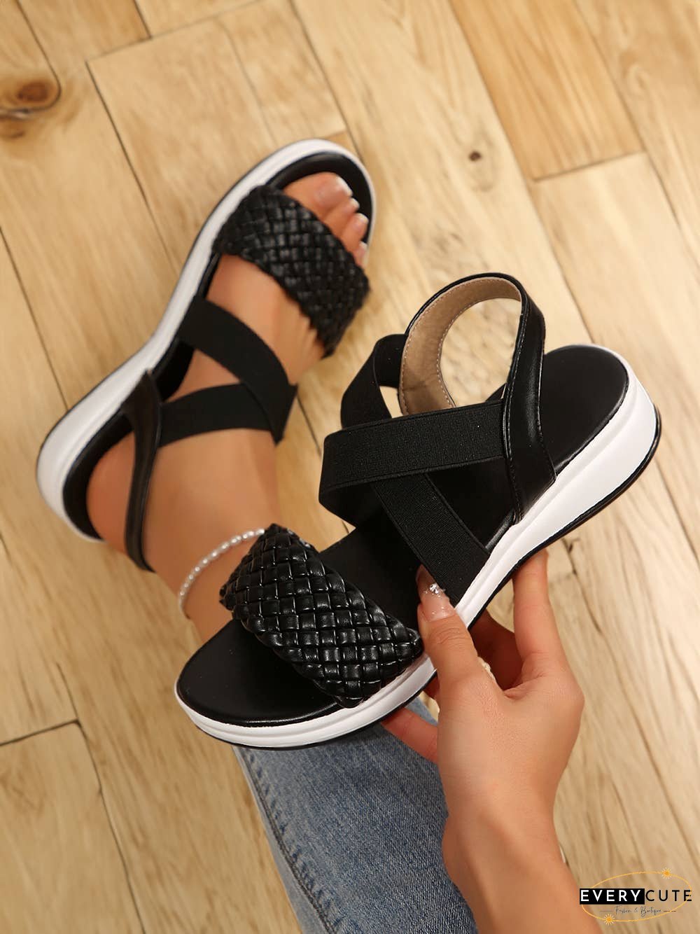 Woven Elastic Criss Cross Slope Sandals