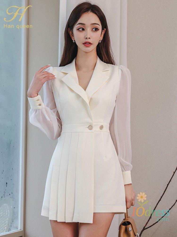 IO Dress H Han Queen Autumn Womens Slim Black/White Sheath Bodycon Pencil Dress Office Party Dresses Fashion Professional Suit Vestidos IO Dress