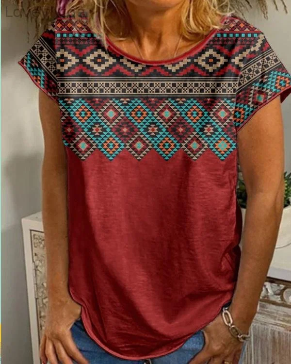 NEW! Print Round Neck Short Sleeves T-shirts