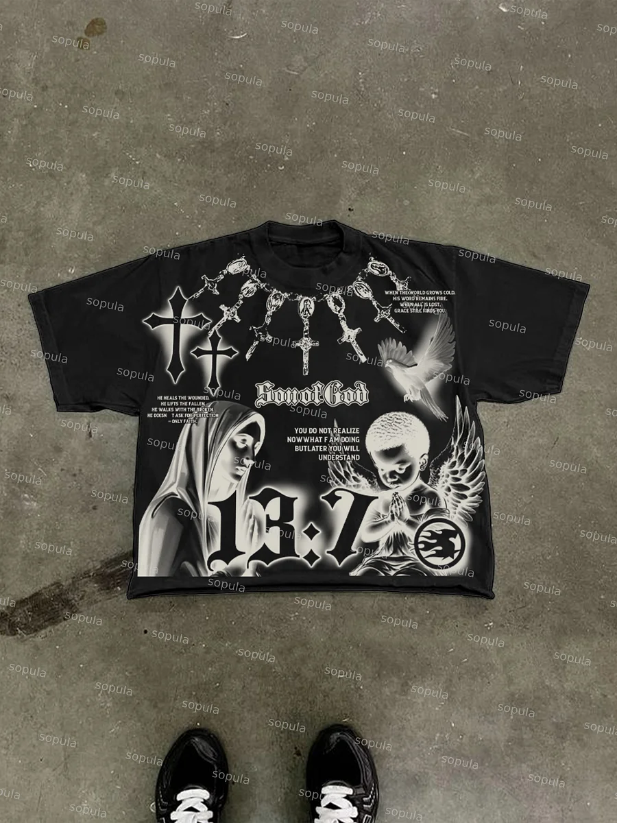 Son Of God Virgin Bible Y2k Vintage Graffiti Graphic Cropped T-shirt