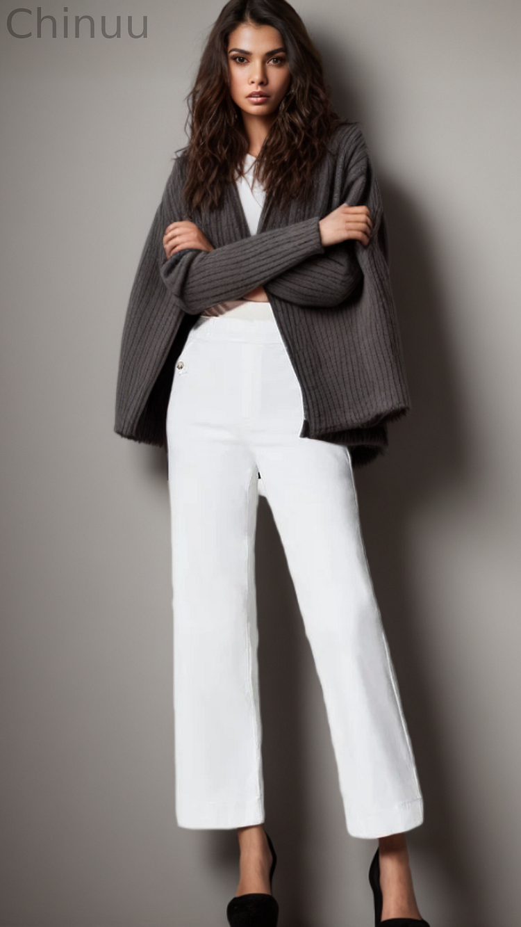 Tummy Control Twill Cropped Wide Leg Pant