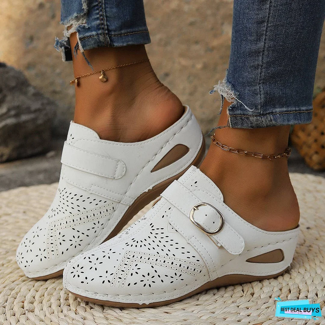 Suede Round Toe Wedge Sandals