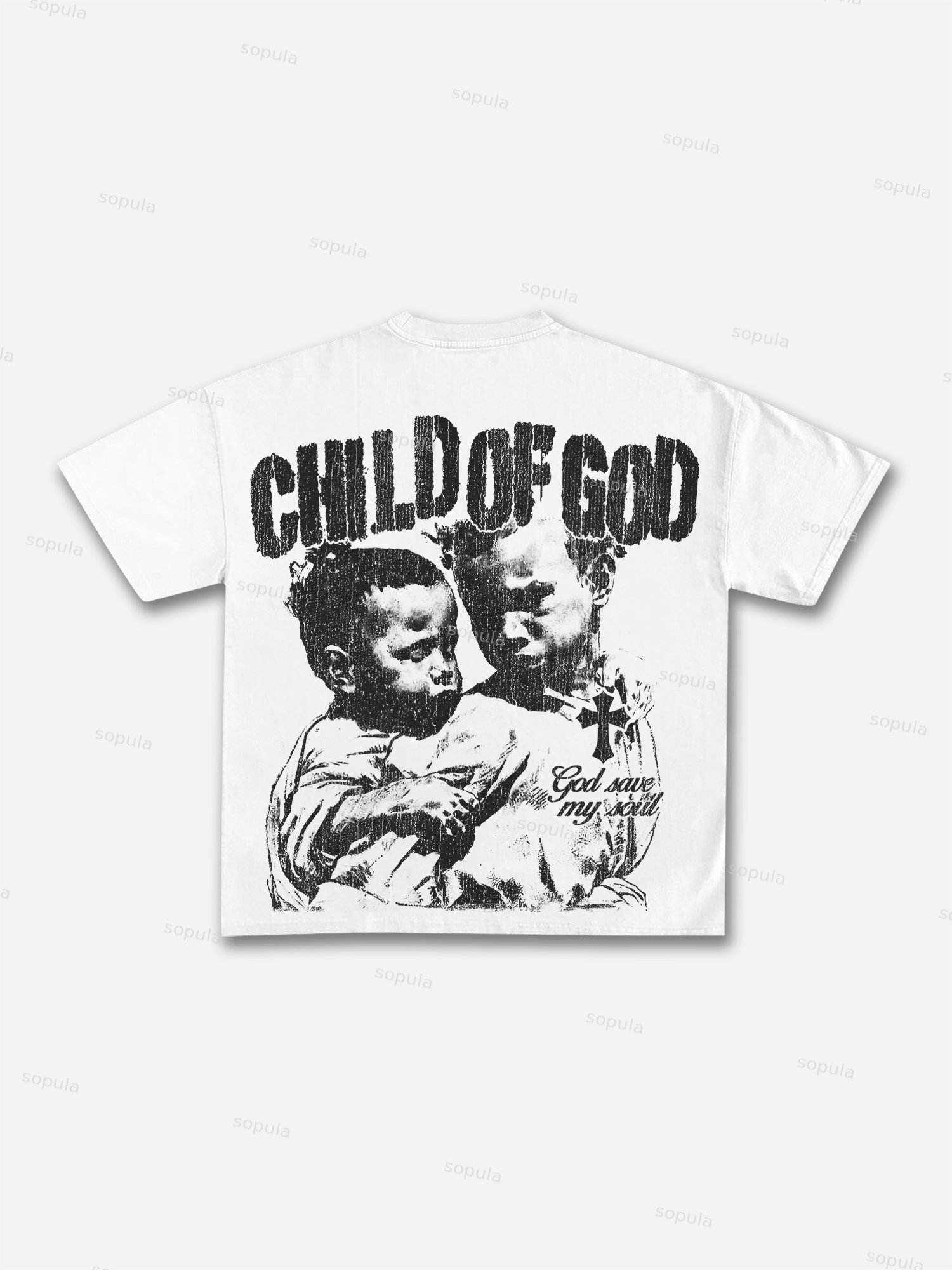 Child Of God God Save My Soul Print Cotton T-shirt