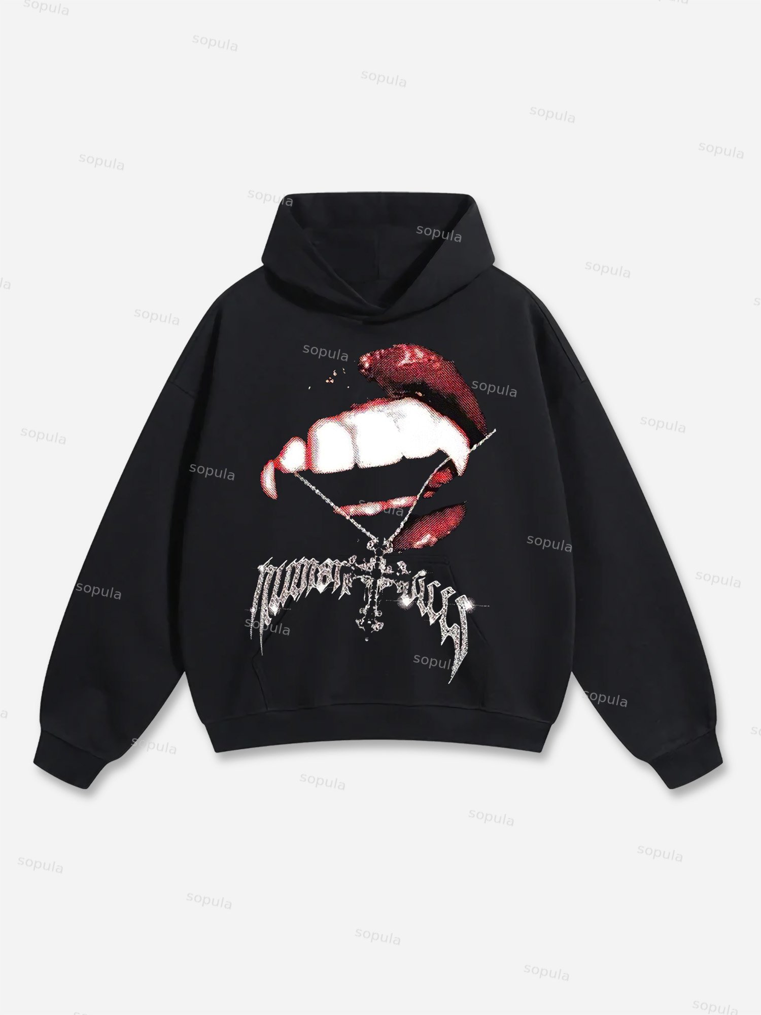 Vampire Cross Graphic Black Hoodie