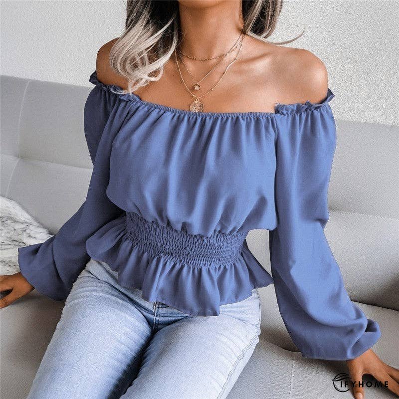 Off-Shoulder Ruffle Hem Blouse With One-Shoulder Design | IFYHOME