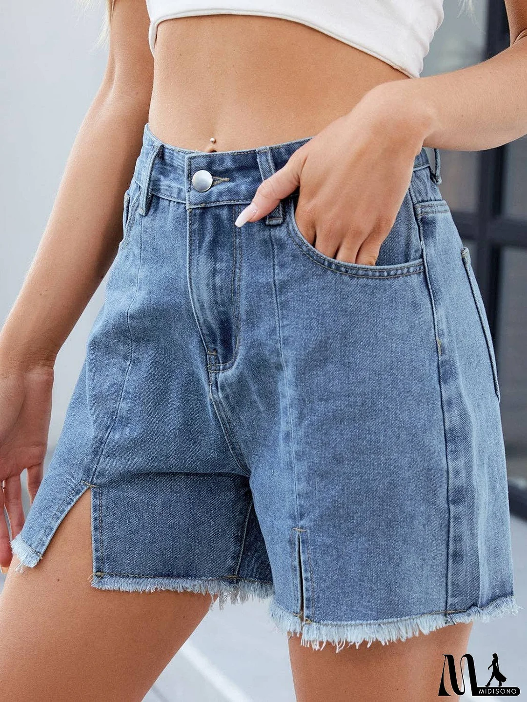 Raw Hem Slit Denim Shorts