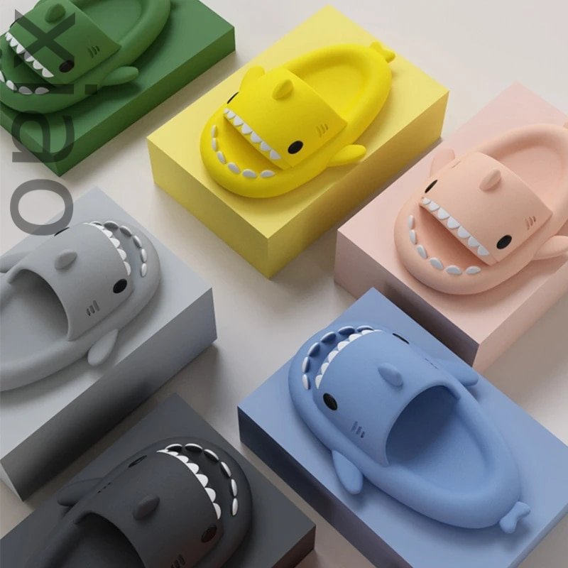 Summer Shark Slippers Women Shark Slides Men Bathroom Flip Flops Adult Home Anti-skid Flat Shoes Couple Children's Funny Sandals