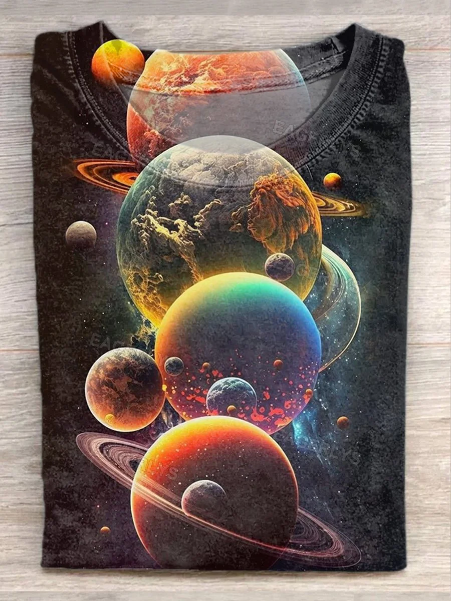 Unisex Universe Planet Art Printed Casual Short Sleeve T-Shirt Eagerlys