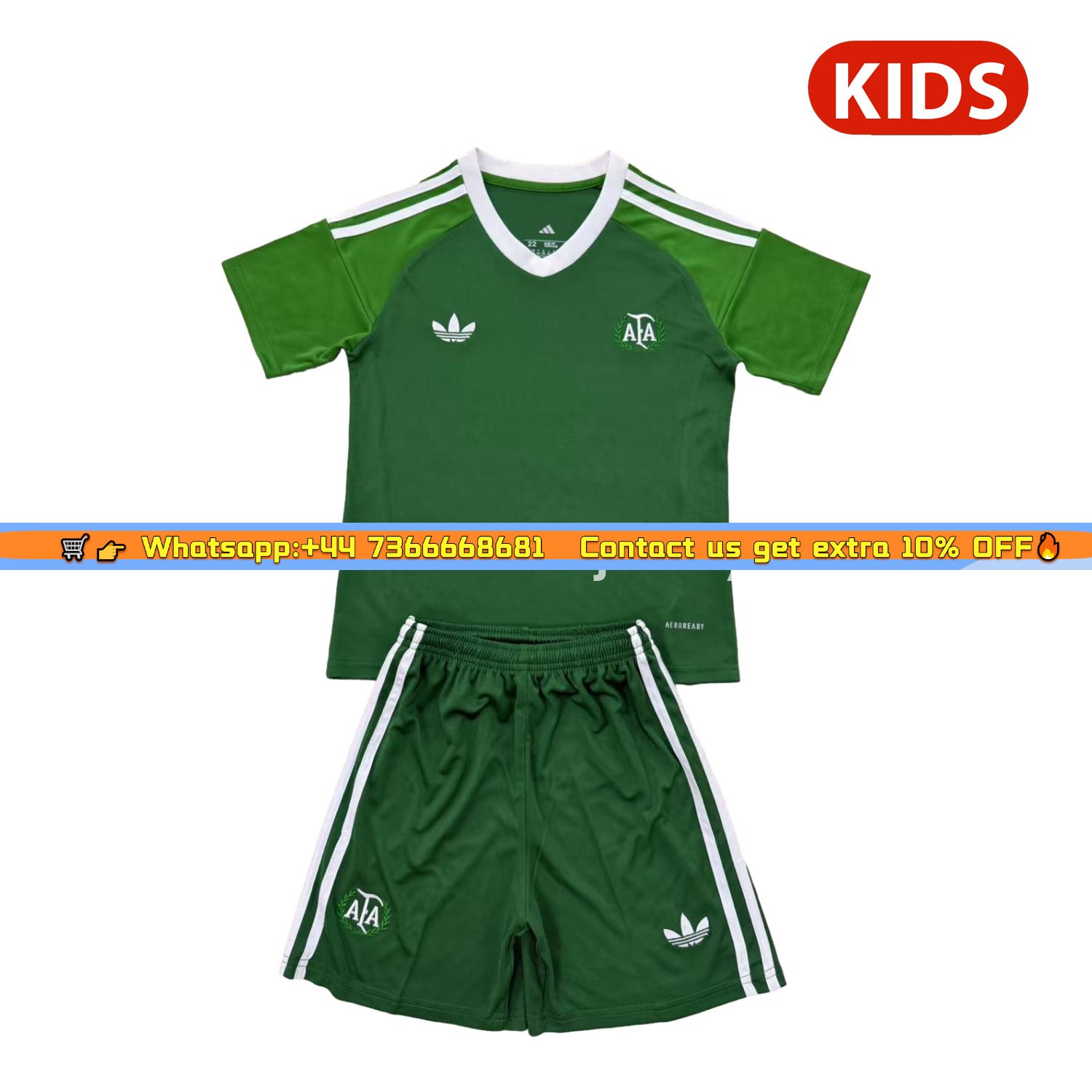 Argentina 25-26 Throwback Trefoil Green Goalkeeper Kids Kit