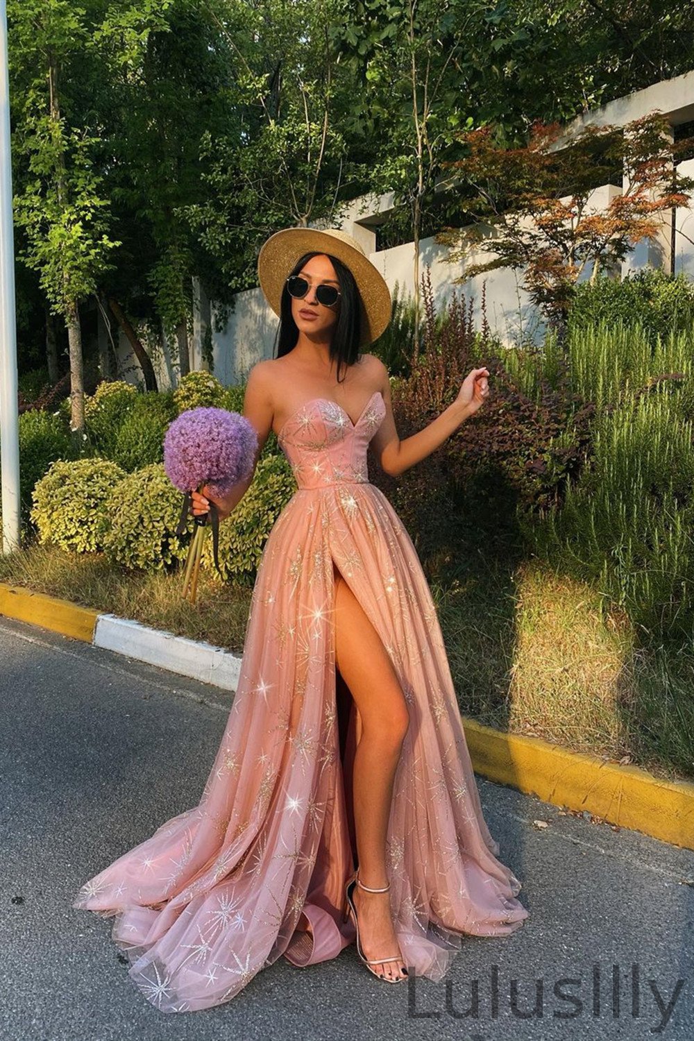 Sweetheart Pink Prom Dress Long With Split - lulusllly