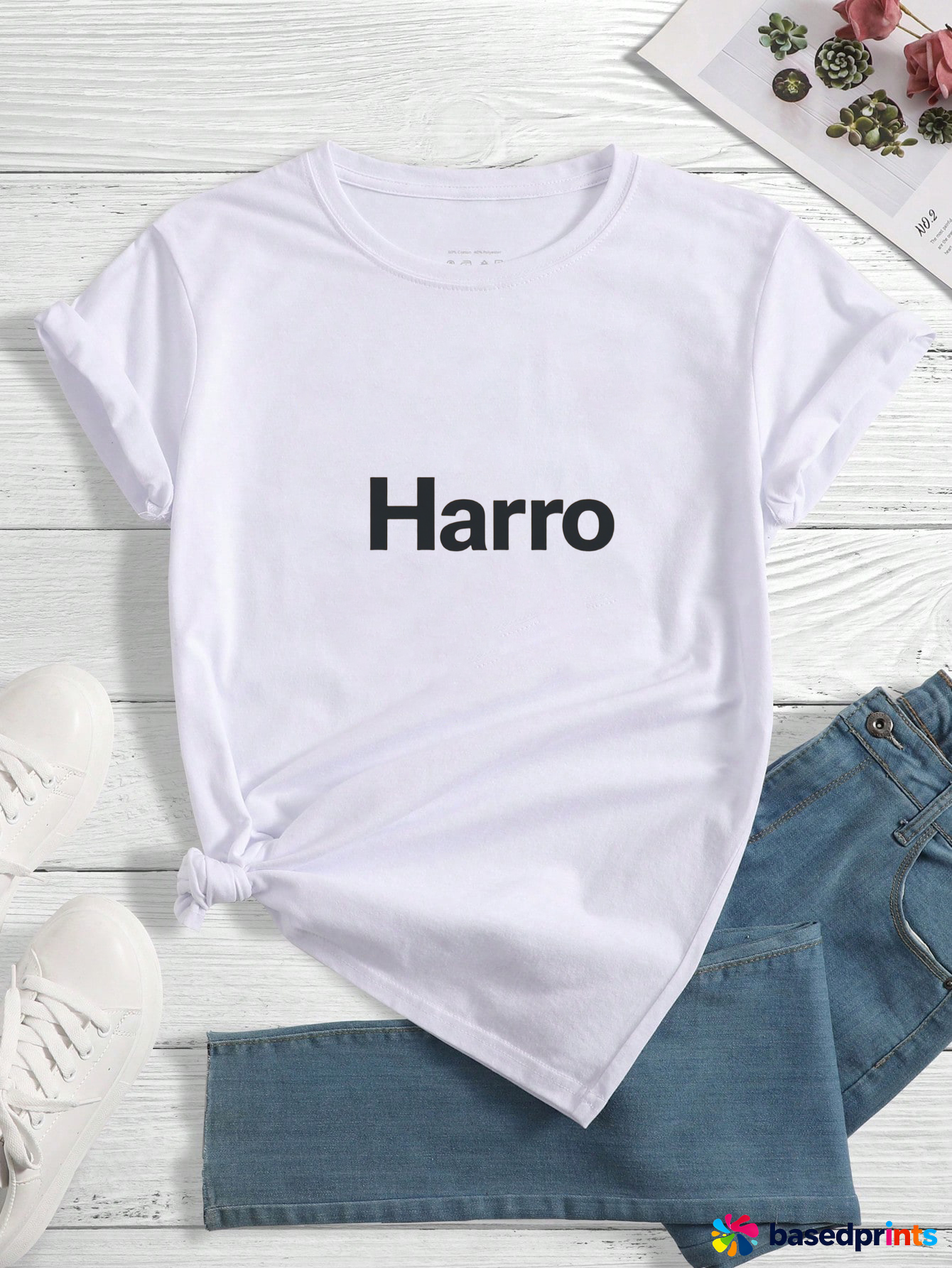 White Harro T-Shirt Casual Short Sleeve Cotton Tee