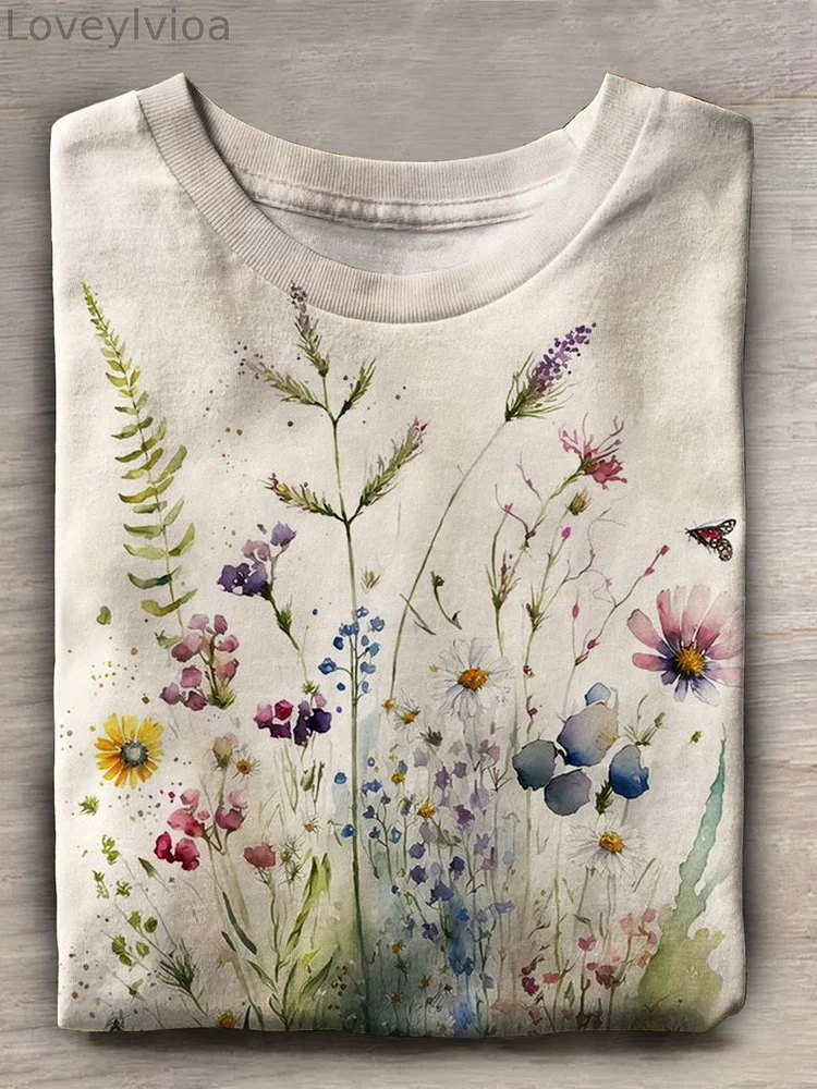 Simple Floral Print Short Sleeve Top