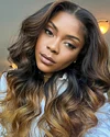 Brown Mixed Gold Highlights Loose Wave Glueless Long Wig