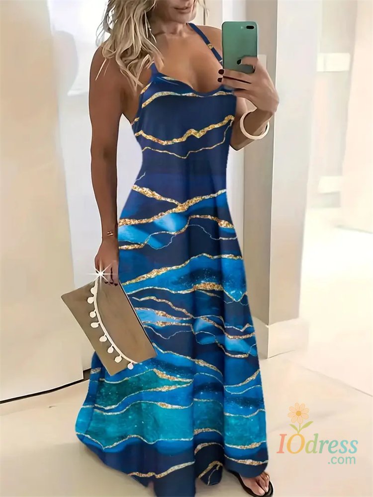 IO Dress Women's New Fashion Summer Sleeveless Dress Casual Long Retro Strap Dress Street 3D Texture Print Comfortable Breathable Dress IO Dress