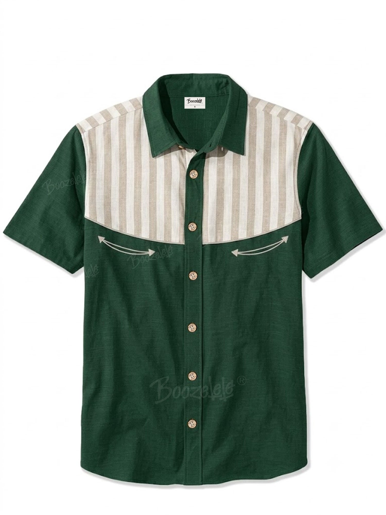 Perfect for Country Music Festivals &mdash; 2026 Spring Summer Men's Emerald Green Stripe Spliced Western Cowboy Shirt-100% Cotton