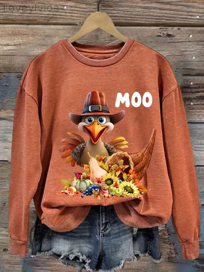 Women'S Casual  Thanksgiving Day Printed Long Sleeve Sweatshirt