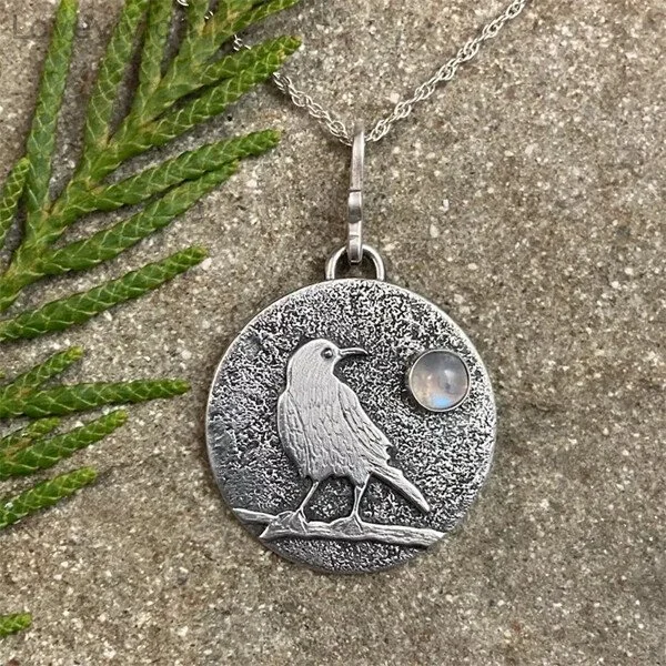 Sterling Silver Bird Signet Moonstone Pendant Necklace