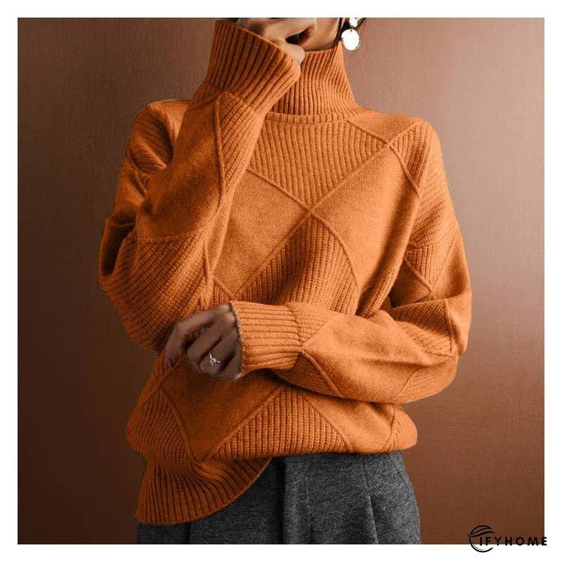 Loose Solid Color High Neck Diamond Sweater | IFYHOME