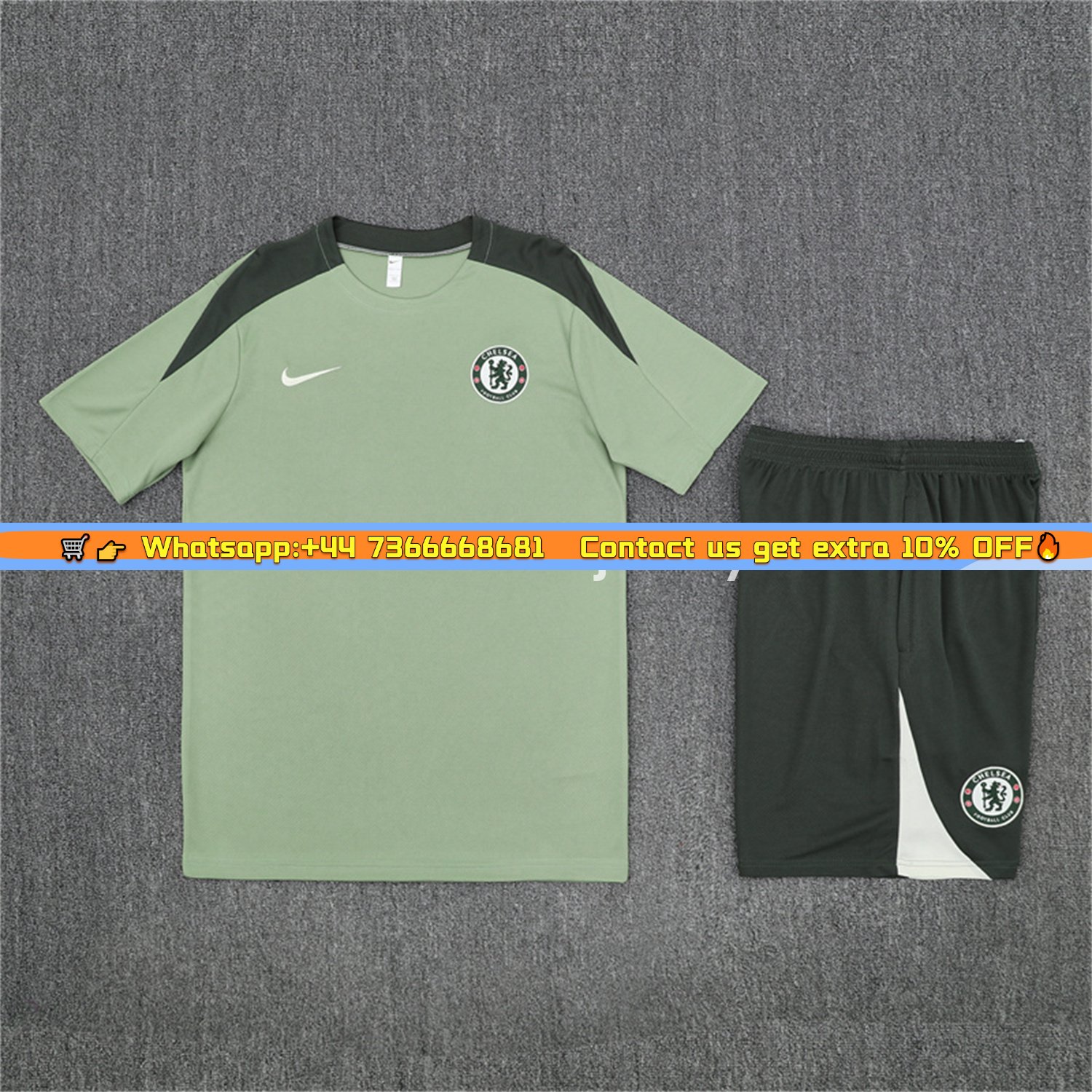 C.H.E.L.S.E.A 25-26 Kids Short-Sleeve Training Set - Light Green Top & Army Green Shorts