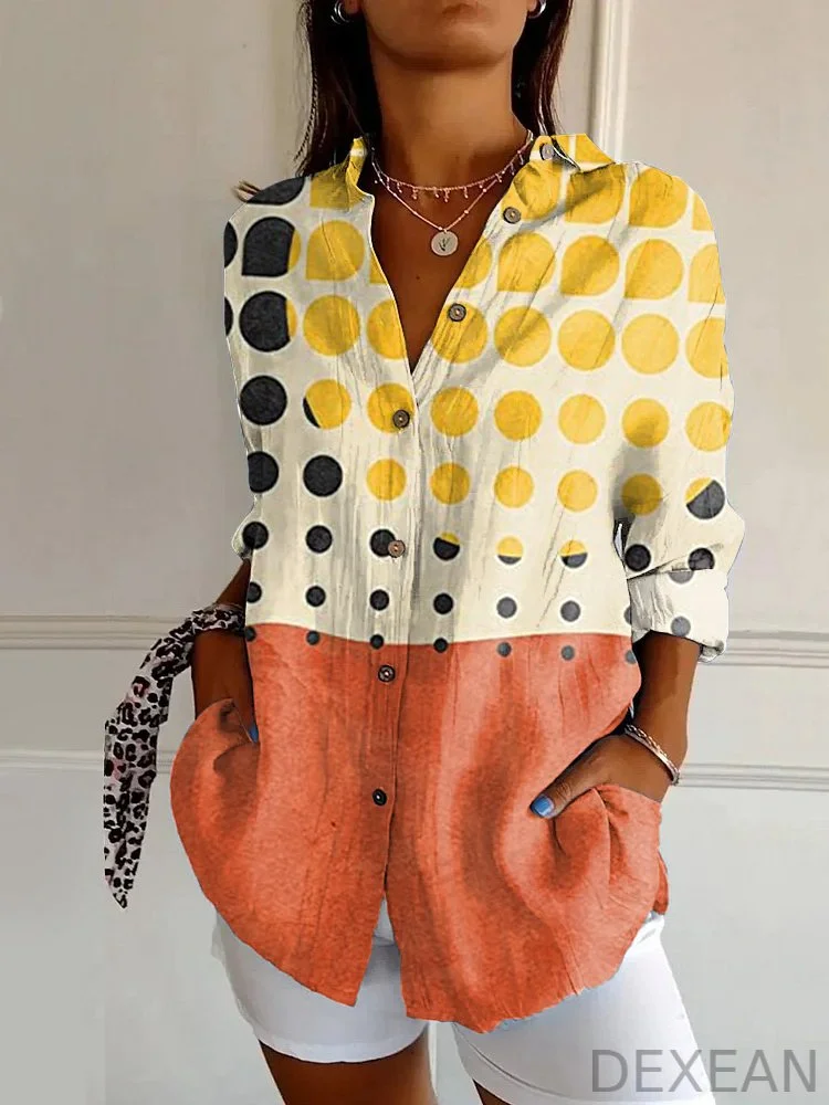 Retro Color Block Abstract Art Long Sleeve Shirt